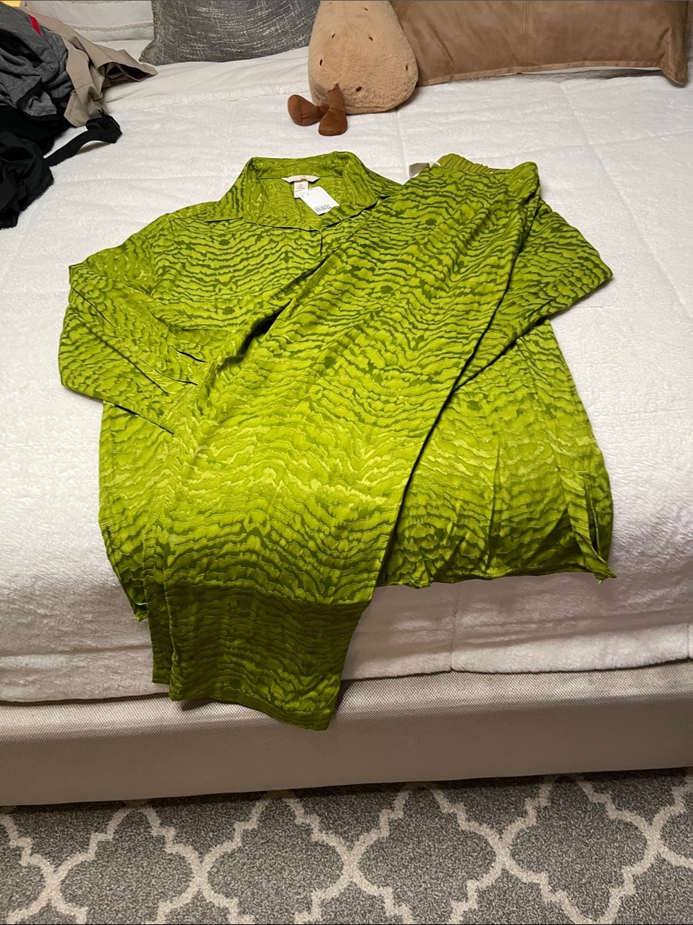 Green Long-Sleeve Shirt and Pants- Vibrant Lime